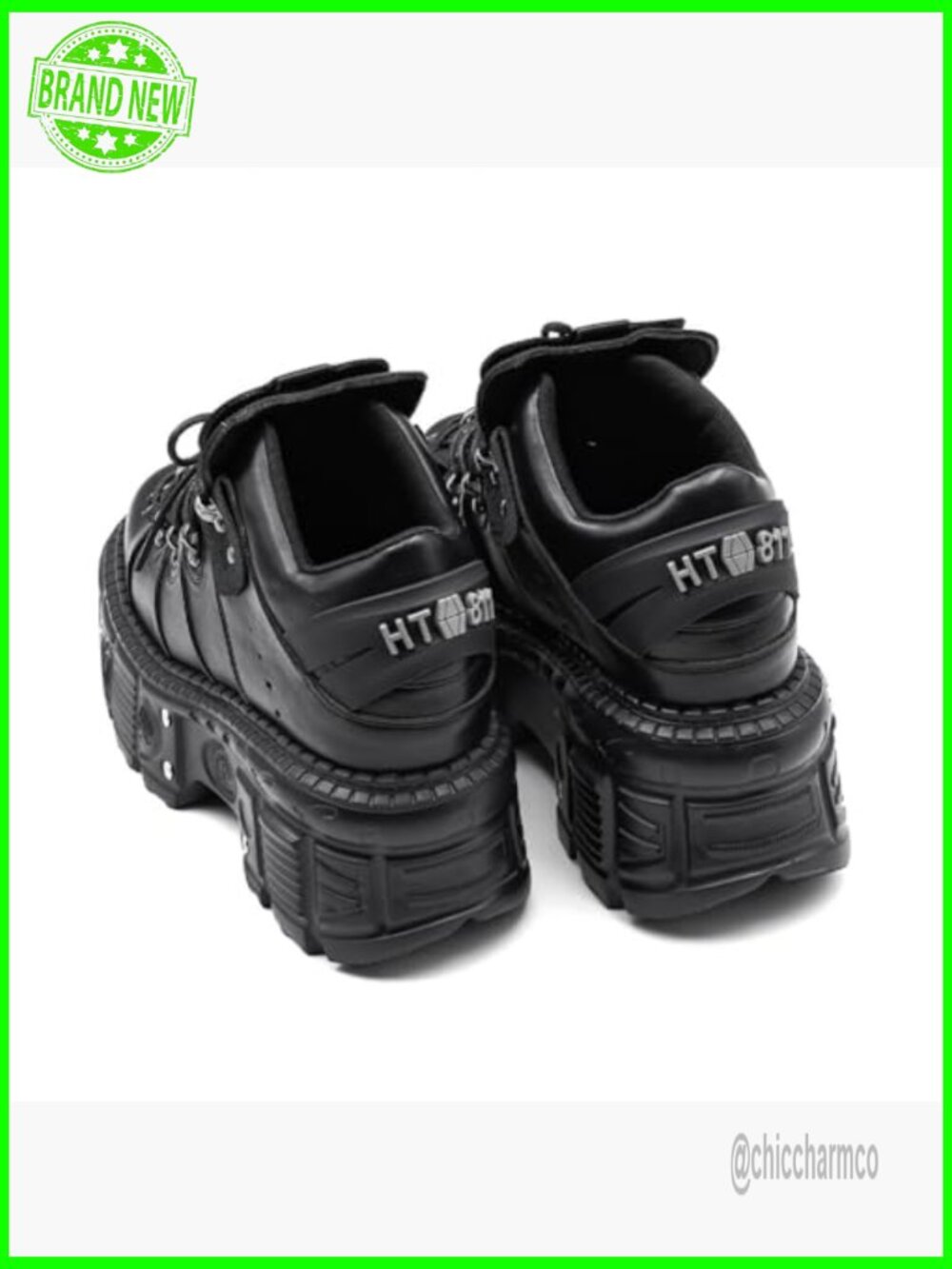 Women's Platform Biker Boots Square Toe Lace Up Motorcycle Combat Goth Booties - Picture 6 of 7